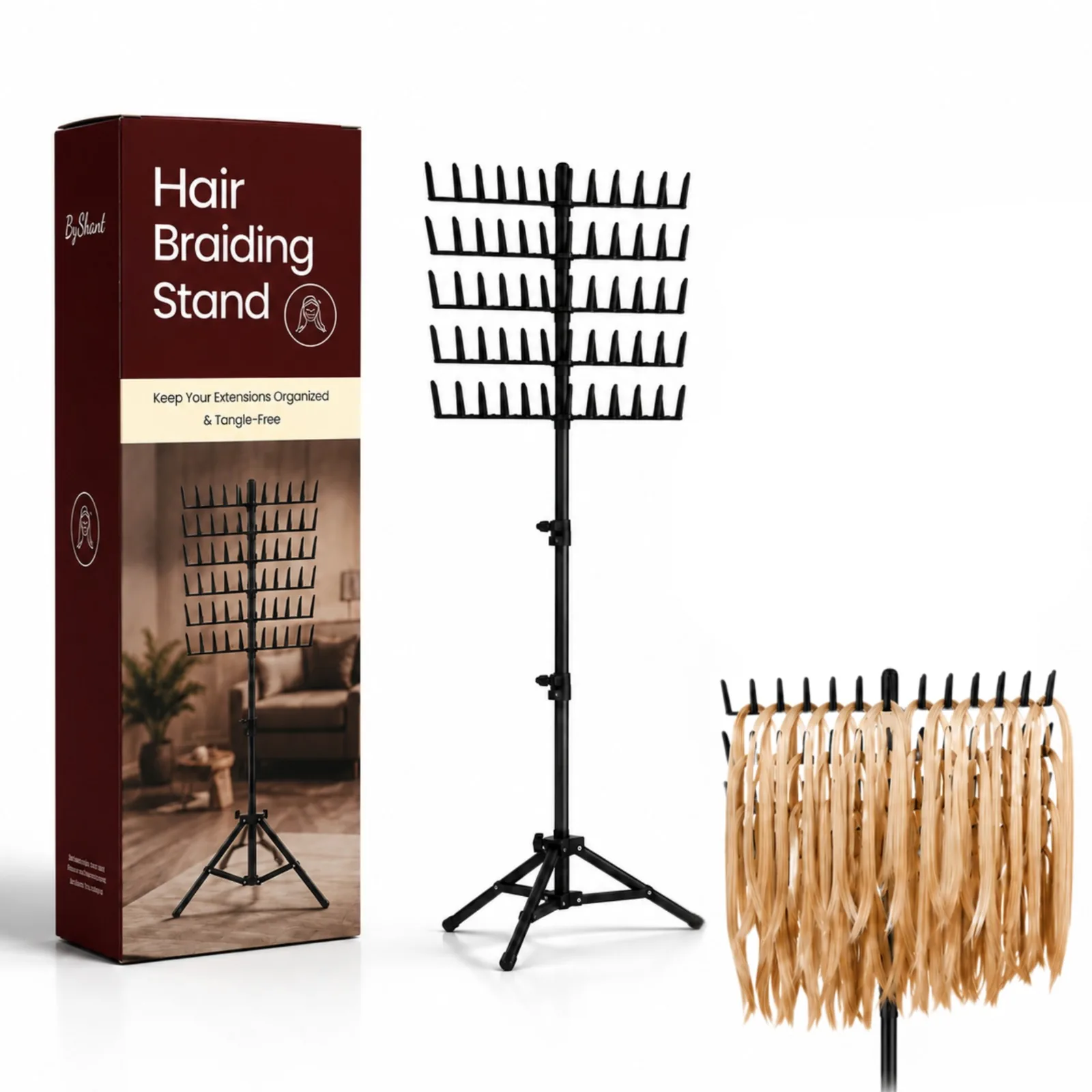 ByShant 144-slot braiding hair rack with tripod base