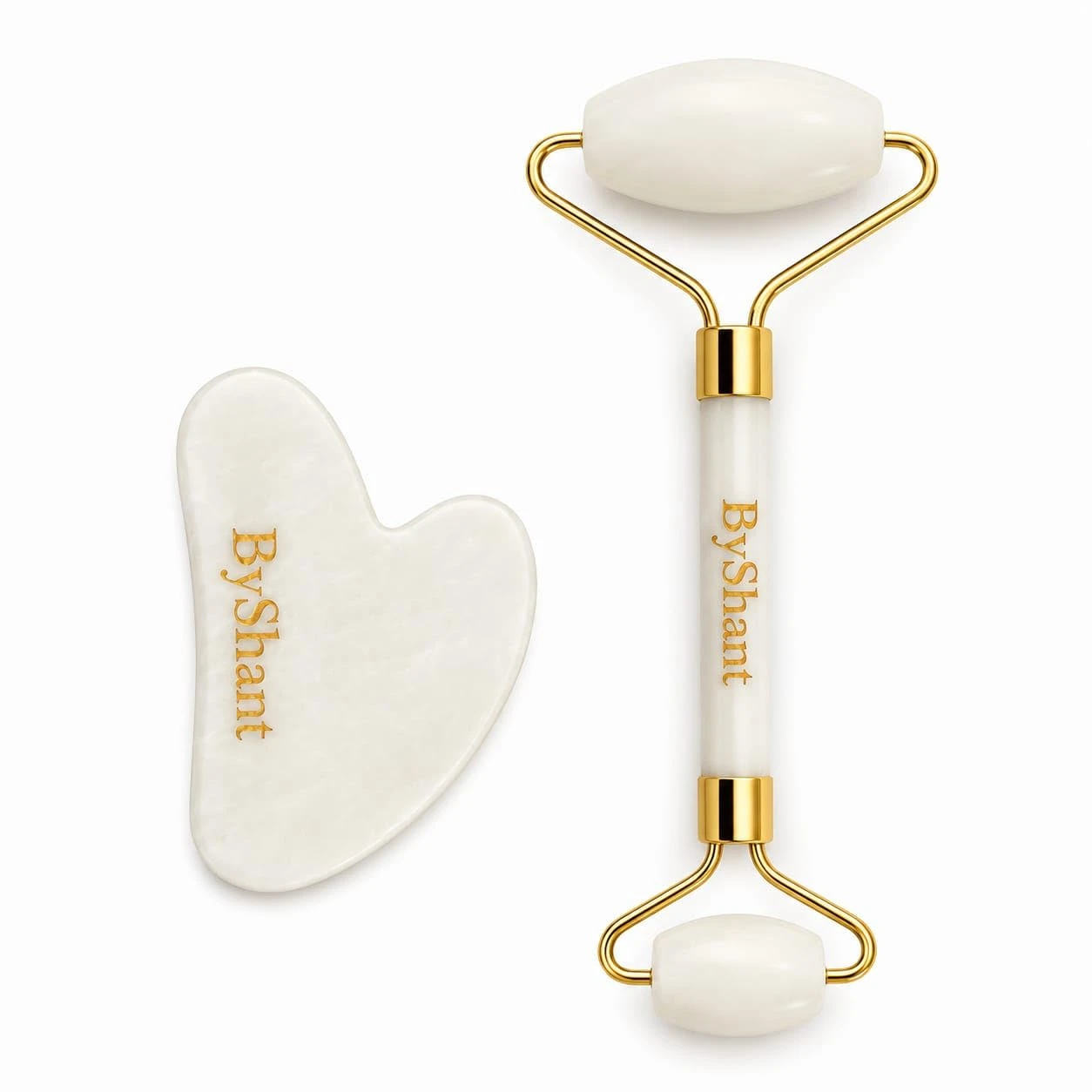 White ByShant facial roller and gua sha set